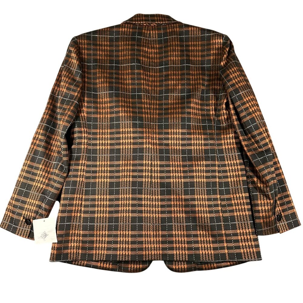 Bar III Womens Small Brown Plaid Notch-Collar Blazer Jacket V-Neck One Button LS - Picture 11 of 12